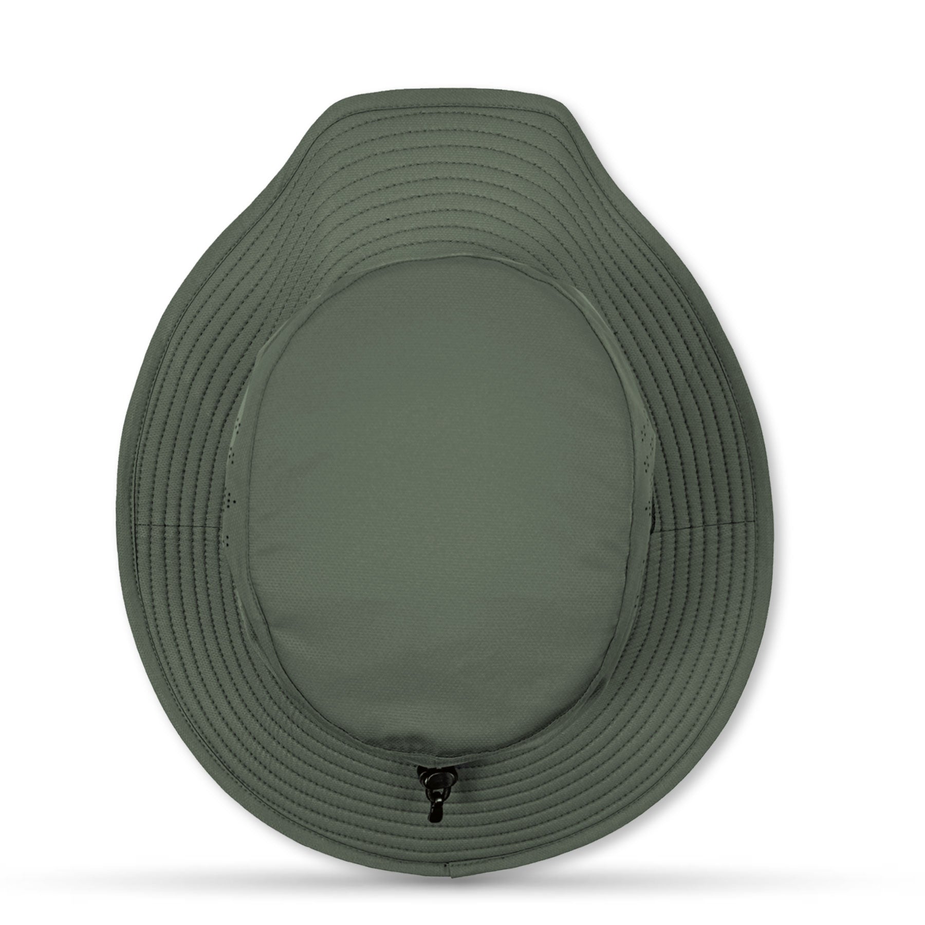 Green bucket hat with a textured brim on a white background