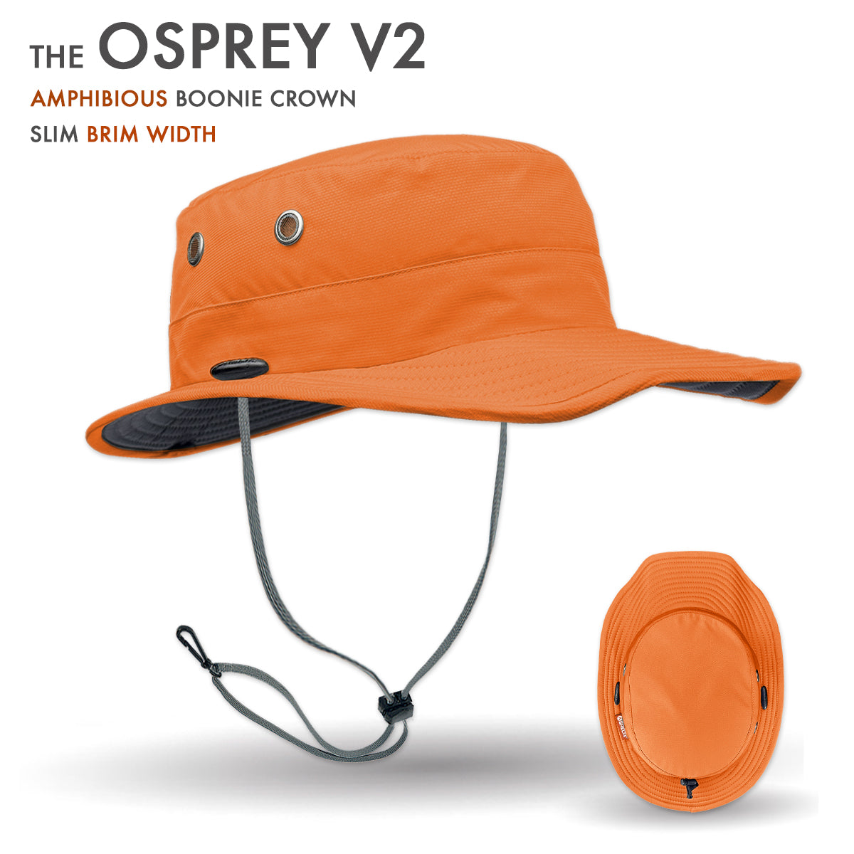 Orange Osprey V2 boonie hat with slim brim width on a white background