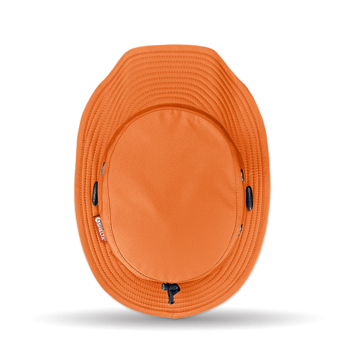 Orange woven hat with a brand logo on a white background