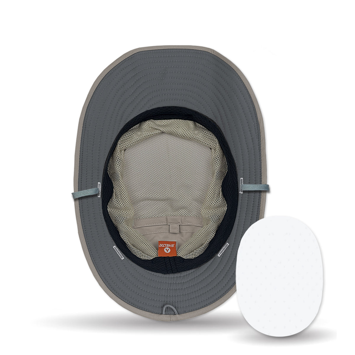 Gray wide-brimmed hat with mesh back on a white background