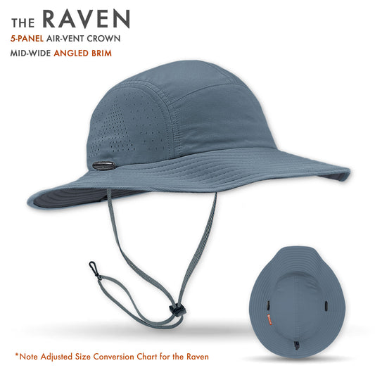Blue hat with air-vent crown and angled brim on a white background
