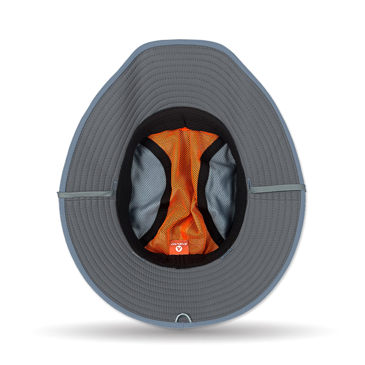 Gray unerneat view with orange interior on a white background