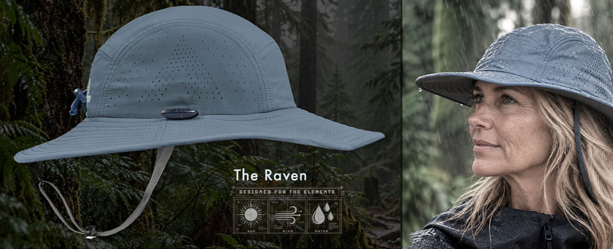 a womens wearing a shelta raven in the rain in a forest