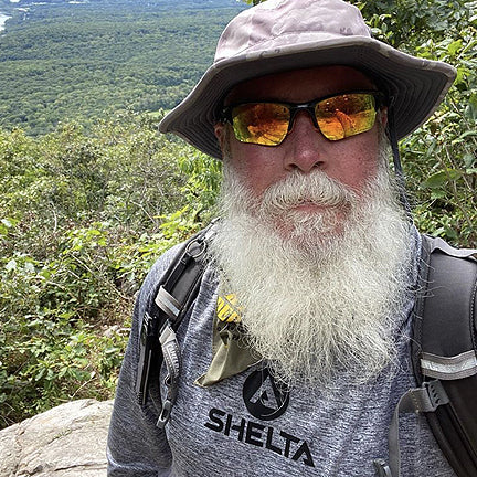Bearded Man wearing Shelta Hat with Shelta Sun Shirt