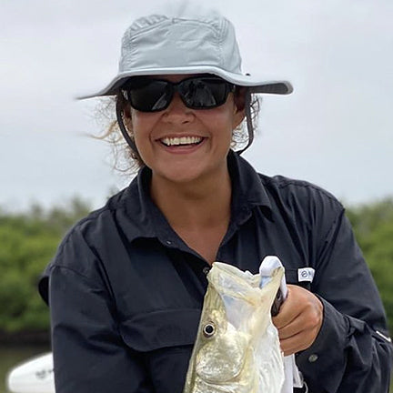 Female wearing a Firebird V2 Sun Hat