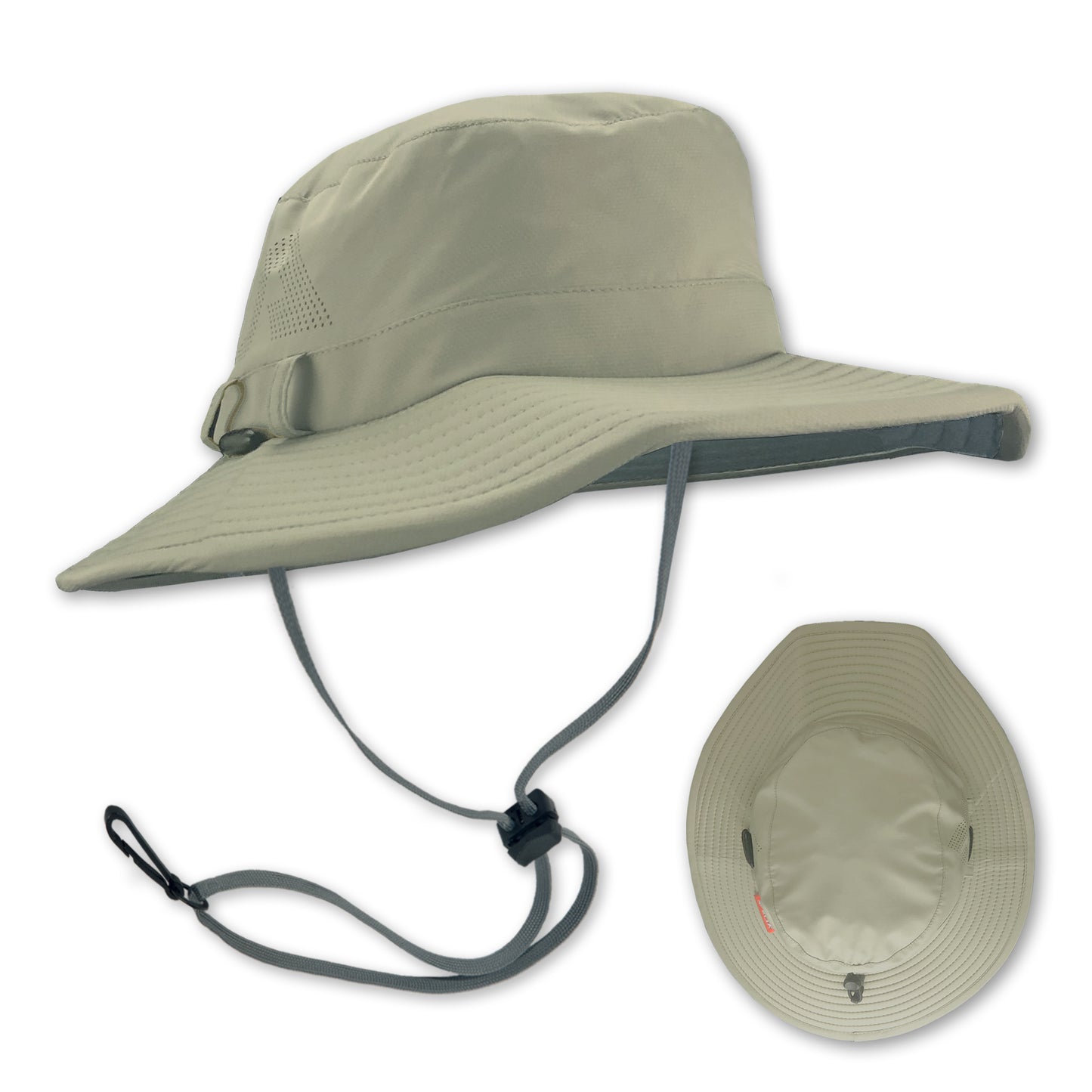 The Condor sun hat in the color Field Khaki is a more traditional looking style features a deeper crown for air flow and a wider downward angled brim for more UV protection. A full vapor barrier liner keeps the fabric off of your scalp and allows air to flow through the laser cut venting holes and breathable fabric.. The new Condor does NOT have a stash pocket. This was done to make the hat lighter.