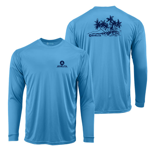 Shelta Long Sleeve Sun Shirt Tropics logo in Ocean Blue color