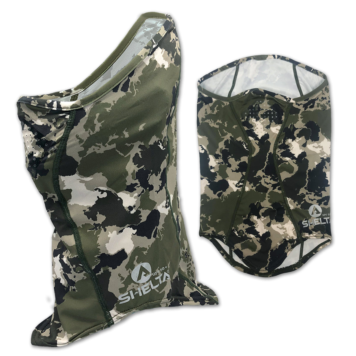 Our Face Gaiter in the KO Camo protects your face and neck from harmful UV rays. Sun protection that won’t wear off, it allows you to spend the whole day on the water or in the field without burning. Made from lightweight, moisture wicking stretch fabric, our gaiter features silicone coated laser-cut breathing holes.  The breathable fabric offers UPF 50+ UV protection and covers the top of your nose down to your neckline with enough height in the back to fit over a cap or under your sunhat.