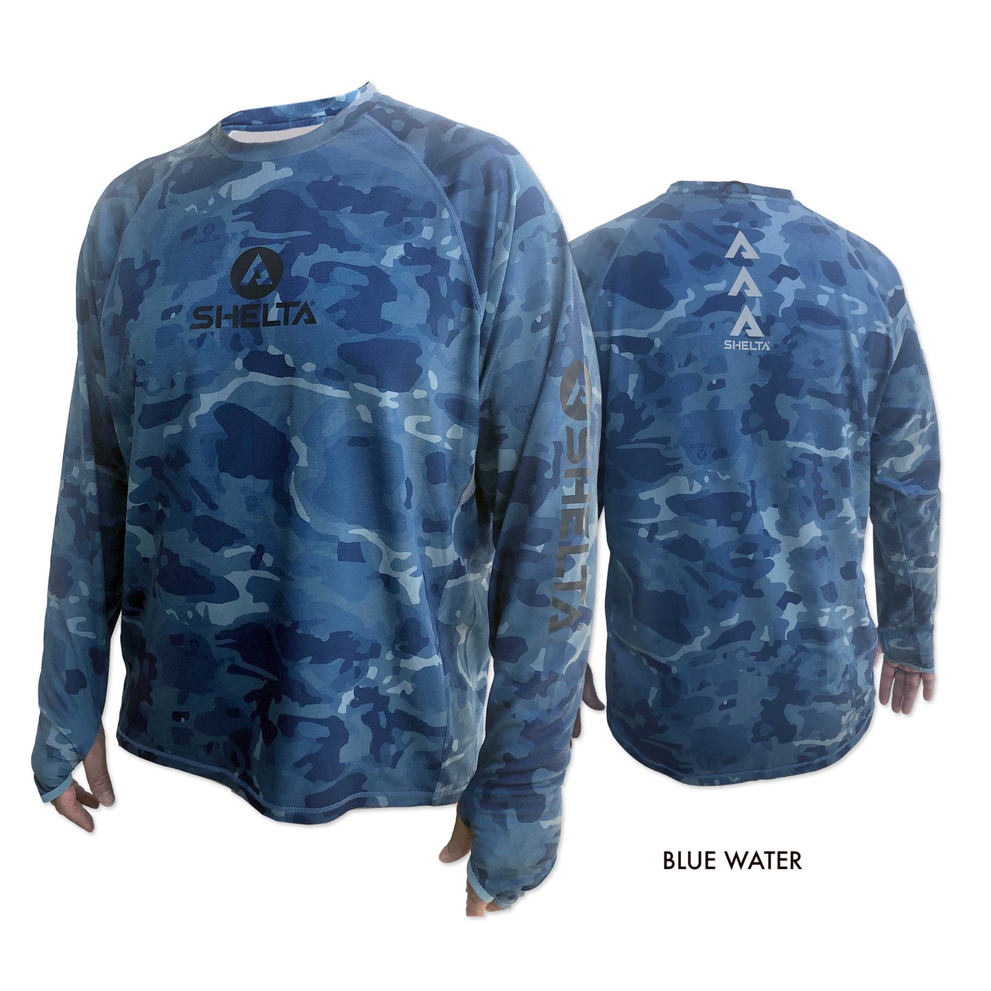 The Aquaterra Crew neck  in Blue Water is engineered & built with sun protection, function, and durability in mind.  Truly amphibious these technical tops work as well in the water as on land.  Offering features consistent with Shelta core values and innovation goals.   UPF 50+ UV protection, the highest rating given.  Blocks 98% of UVA/UVB radiation.