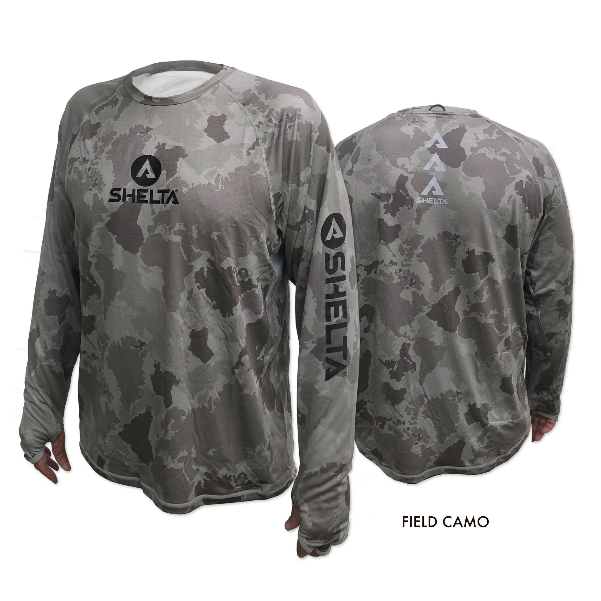 The Aquaterra Crew neck in Field Camo is engineered & built with sun protection, function, and durability in mind.  Truly amphibious these technical tops work as well in the water as on land.  Offering features consistent with Shelta core values and innovation goals.   UPF 50+ UV protection, the highest rating given.  Blocks 98% of UVA/UVB radiation.