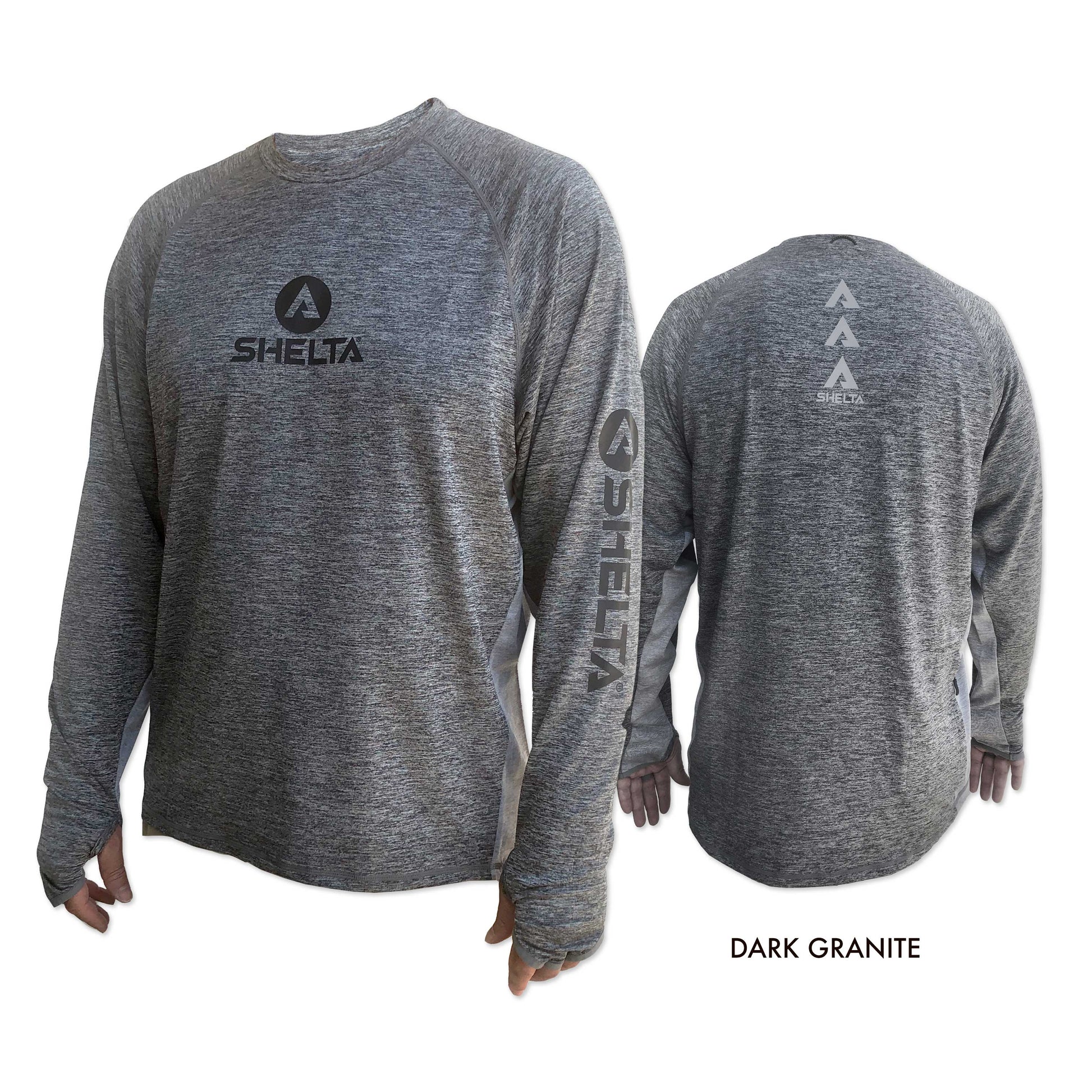 The Aquaterra Crew neck in Dark Granite is engineered & built with sun protection, function, and durability in mind.  Truly amphibious these technical tops work as well in the water as on land.  Offering features consistent with Shelta core values and innovation goals.   UPF 50+ UV protection, the highest rating given.  Blocks 98% of UVA/UVB radiation.