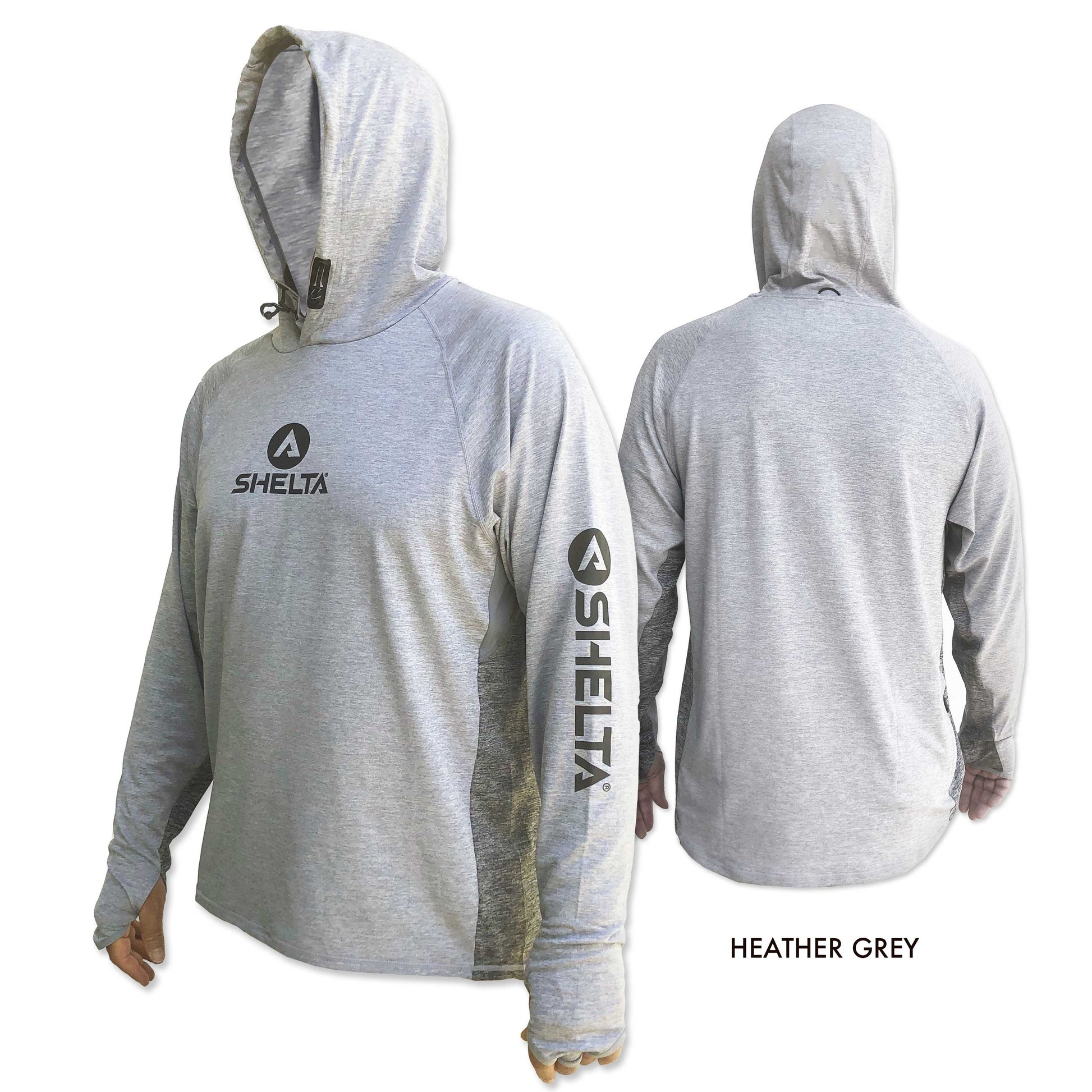 The Assault Hoodie in the Heather Grey Coloris engineered & built with sun protection, function, and durability in mind.  Offering features consistent with Shelta core values and innovation goals.   UPF 50+ UV protection, the highest rating given.  Blocks 98% of UVA/UVB radiation Loose comfort fit Moisture Wicking Sleeves with thumb hole & finger loop for multiple hand protection options