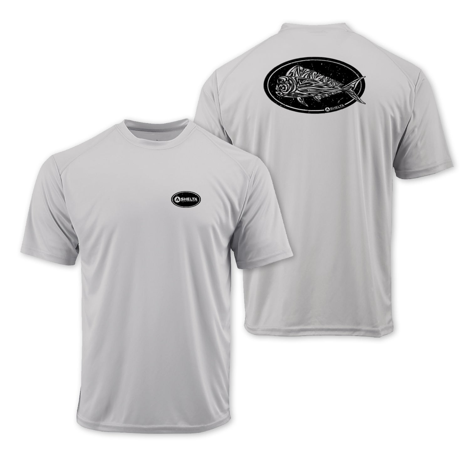 Shelta Short Sleeve Sun Shirt in Dorado logo - Aluminum Grey Color