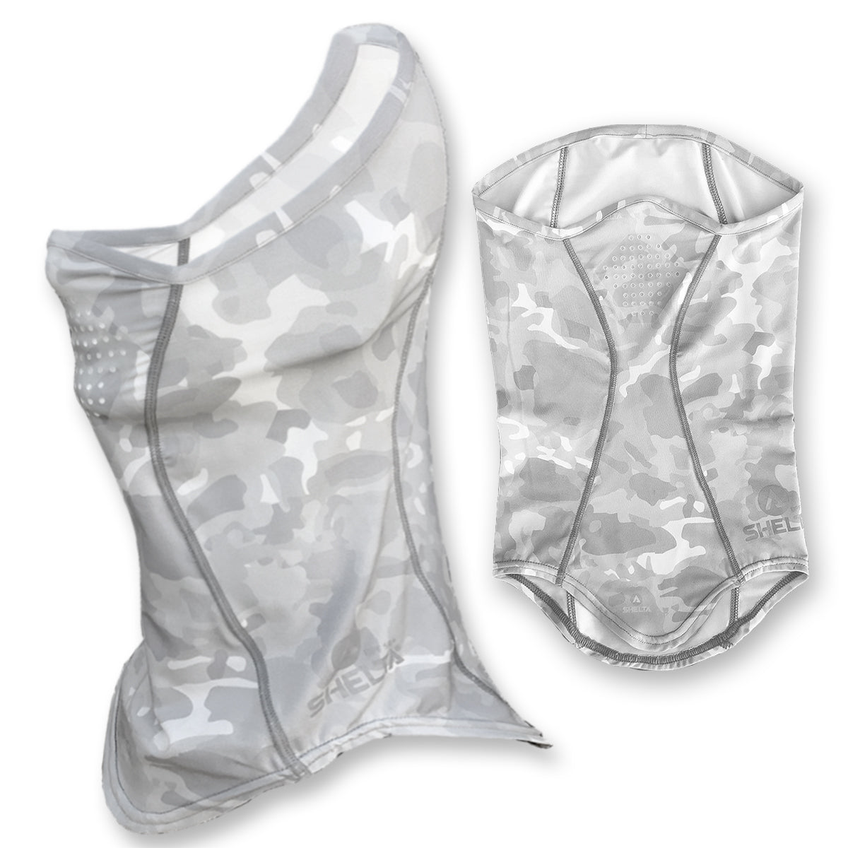Our Face Gaiter in the Overcast Grey Color protects your face and neck from harmful UV rays. Sun protection that won’t wear off, it allows you to spend the whole day on the water or in the field without burning. Made from lightweight, moisture wicking stretch fabric, our gaiter features silicone coated laser-cut breathing holes.  The breathable fabric offers UPF 50+ UV protection and covers the top of your nose down to your neckline with enough height in the back to fit over a cap or under your sunhat.