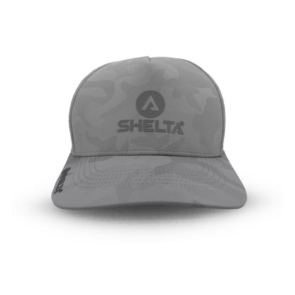 Front View of the Hector cap in grey camo