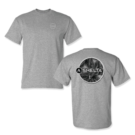 Palm Logo in Sport Grey Heather. This heavy-duty 50/50 T-Shirt is made to work for you. This fabric is specifically designed to wick moisture away from the body, helping to keep you dry and cool. Soft, preshrunk cotton is blended with durable, colorfast polyester for optimal quality